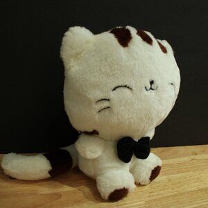 Kawaii Cat plush kitty cute white brown stripe with bow tie 11" GUC